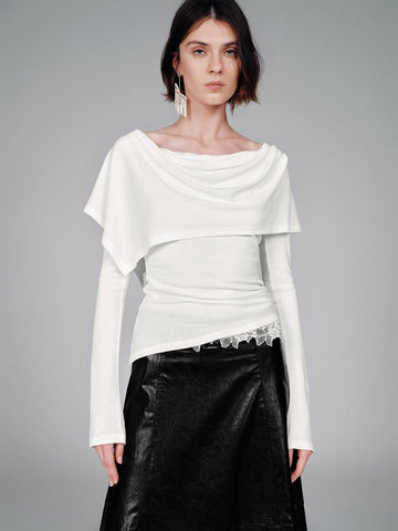 Urban Revivo Draped Long Sleeve T-Shirts-Off-White