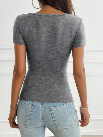 Henley Neck Fitted Knit T-Shirt