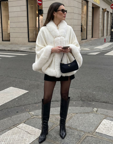 Elegant Faux Fur Trim Cape Coat
