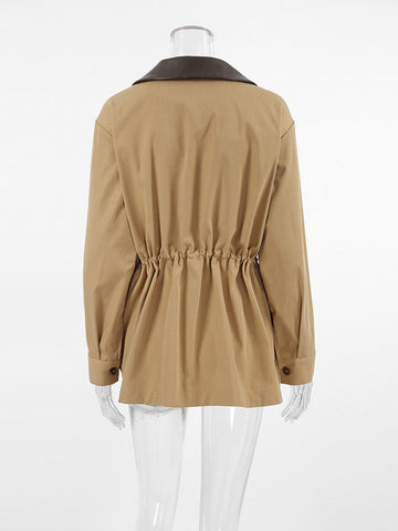 Oversized Contrast Collar Utility Trench Coat
