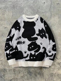 Oversized Cute Cat Print Sweater