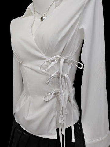Gothic Lace Up V Neck Shirt