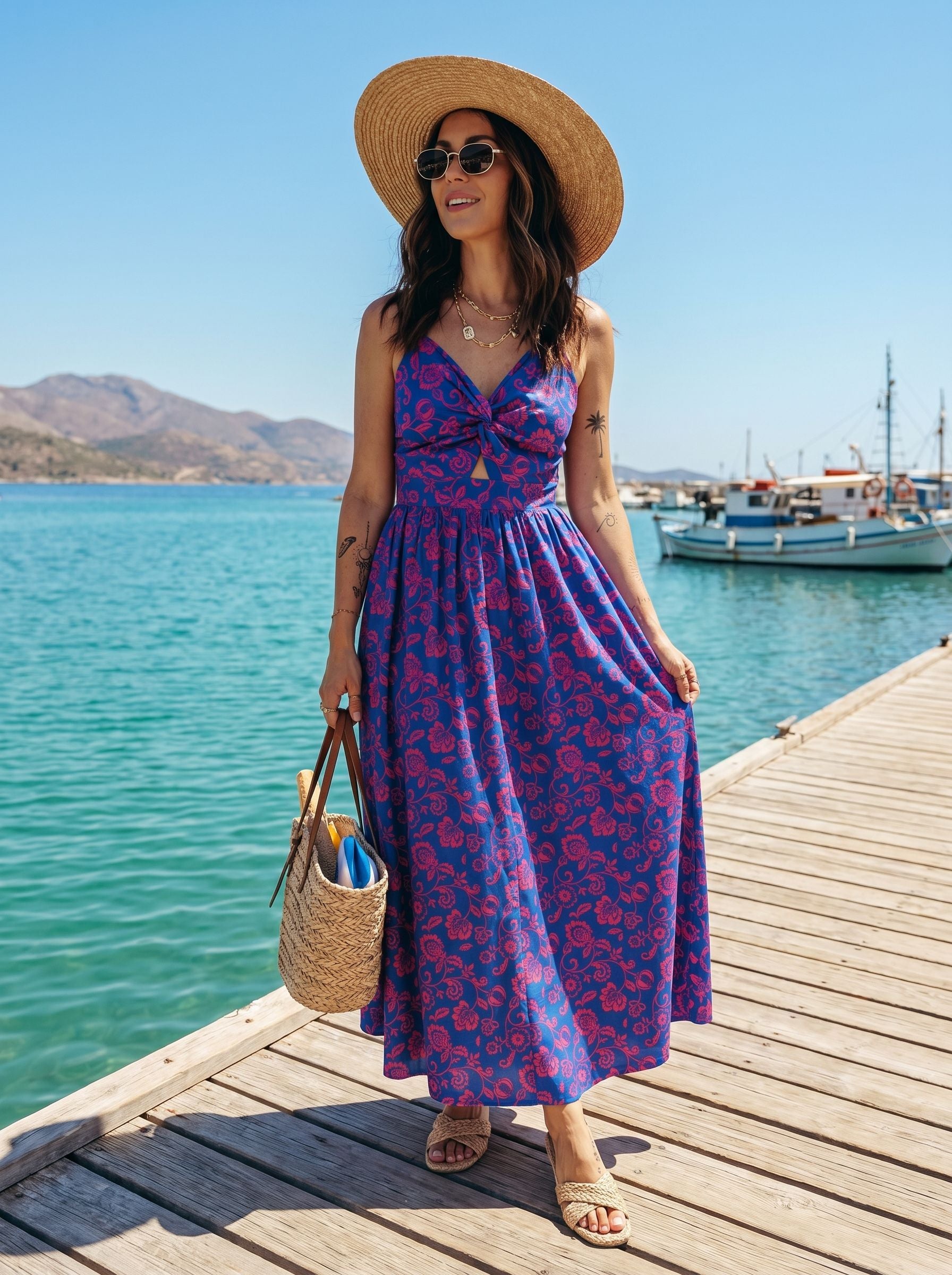 Floral Twist Front Cutout Maxi Dress