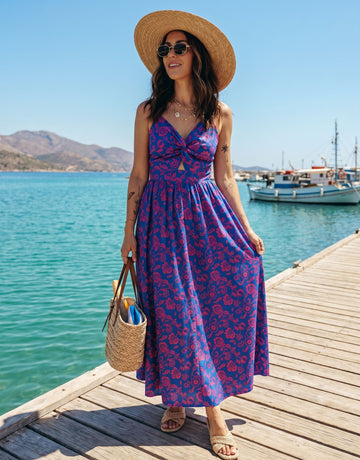Floral Twist Front Cutout Maxi Dress