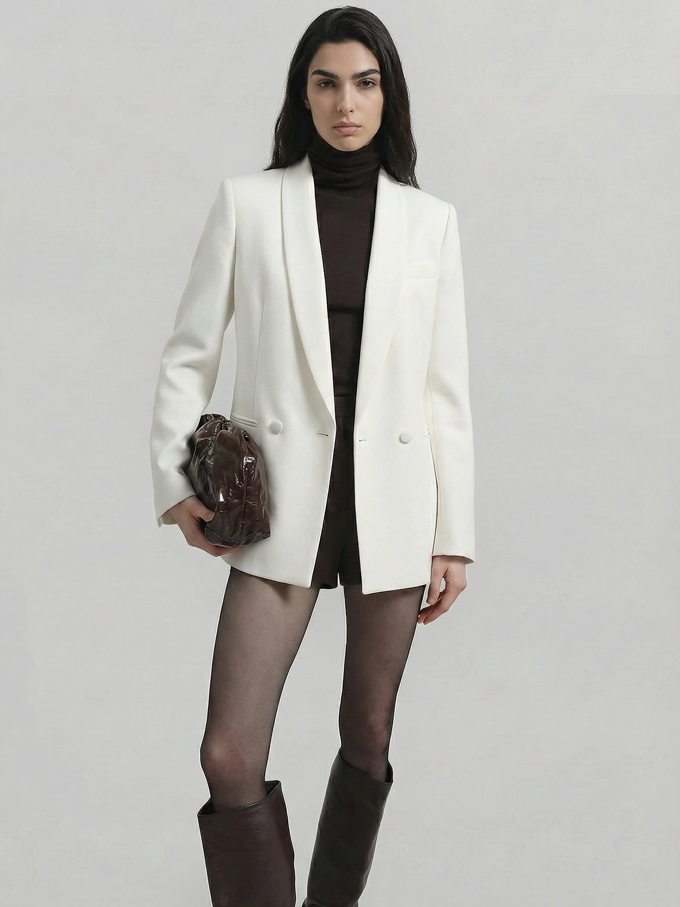 SAÏA Shawl Collar Double-Breasted Elegant Blazer-White
