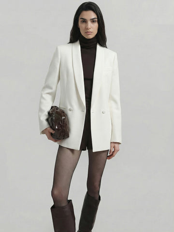 SAÏA Shawl Collar Double-Breasted Elegant Blazer-White