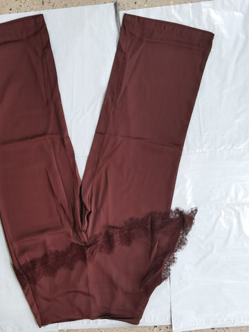 Lace Trim Satin Wide Leg Pants