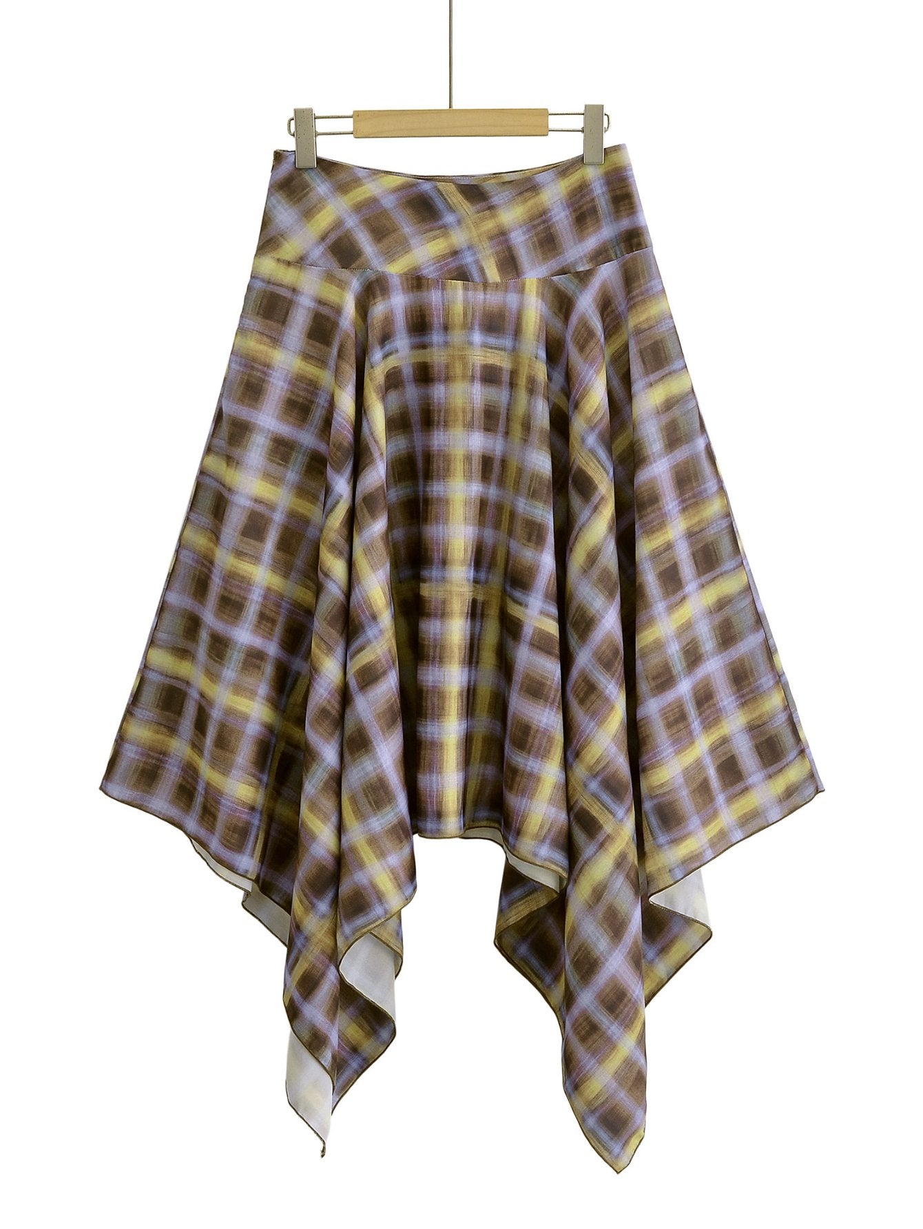 Plaid Asymmetric High Low Midi Skirt