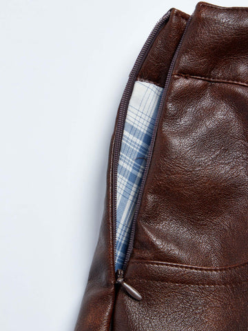 Patchwork Plaid High Waisted Denim Skirt