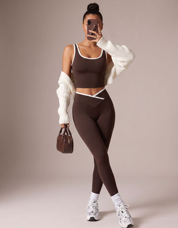 Cropped Long Sleeve Top High-Waisted Leggings Athletic Set-Multicolor