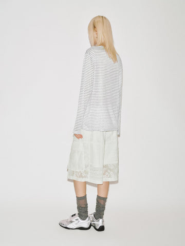 Urban Revivo Printed Contrast Striped Long Sleeve T-Shirts-Cool Grey Stripes