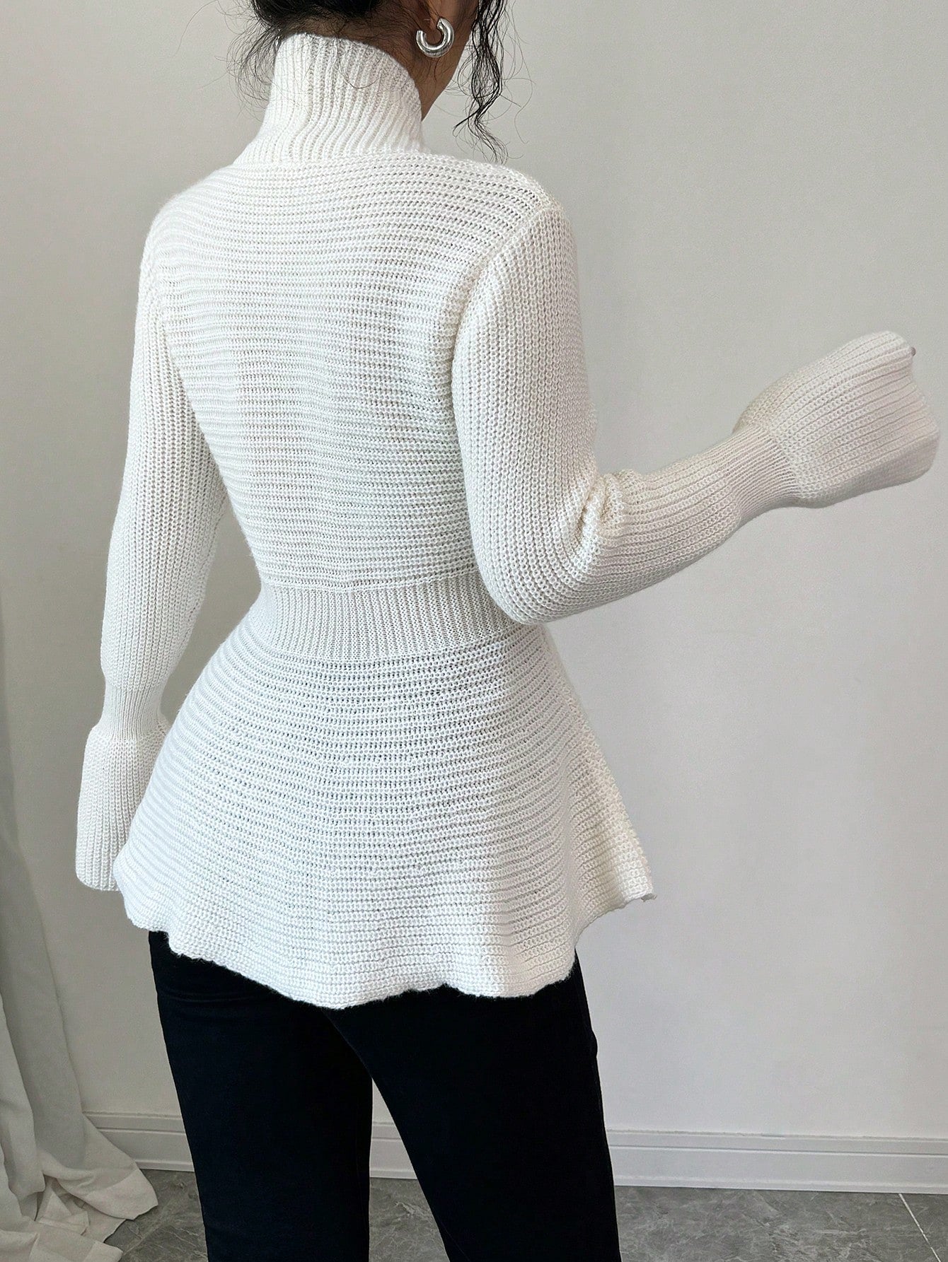 Elegant Peplum Double Breasted Cardigan