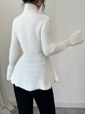 Elegant Peplum Double Breasted Cardigan