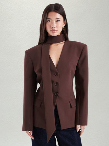 Tailored Scarf Detail Fitted Blazer
