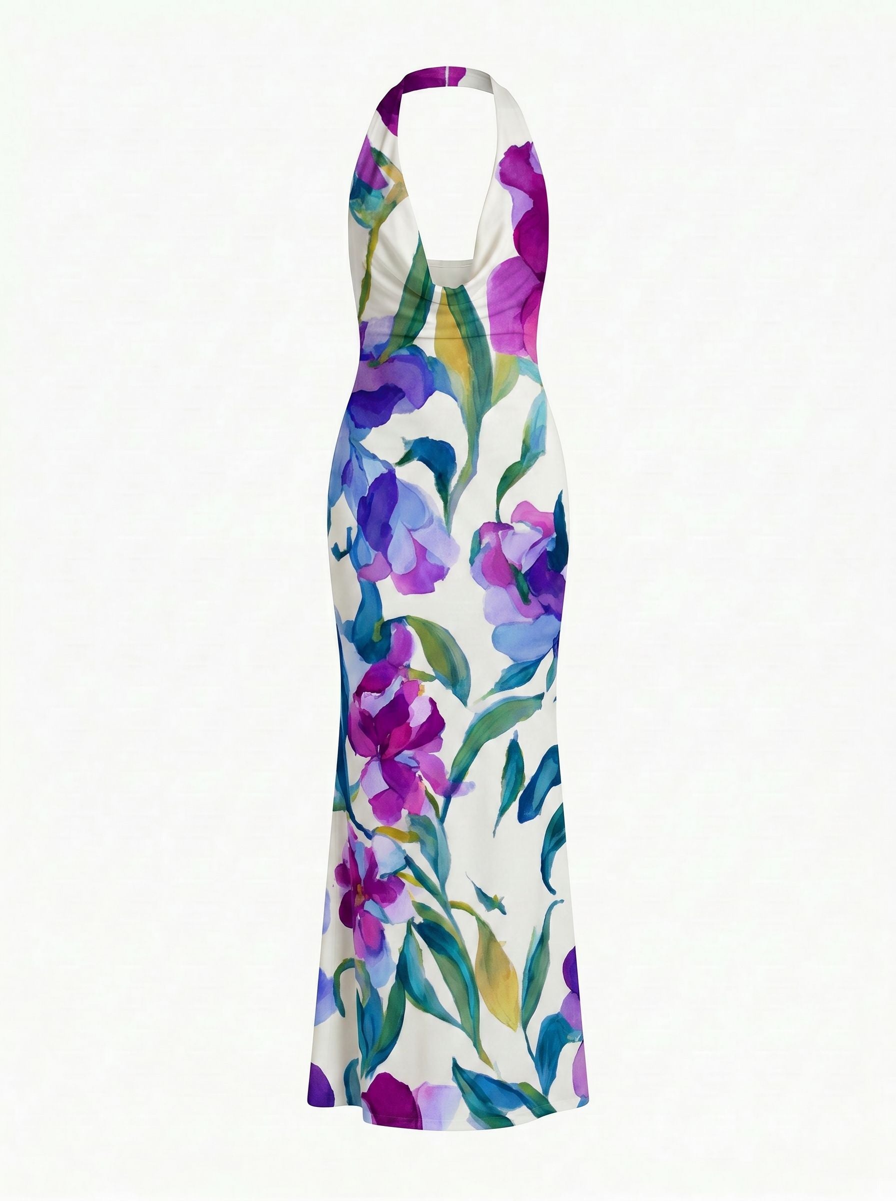LILA Floral Print Cowl Neck Bodycon Midi Dress