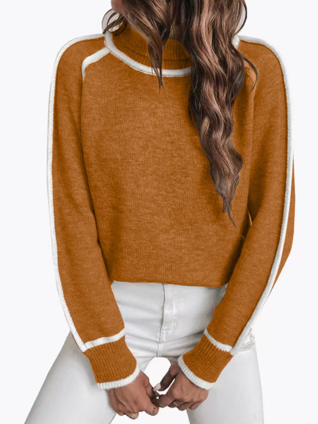 Colorblock Mock Neck Knit Sweater