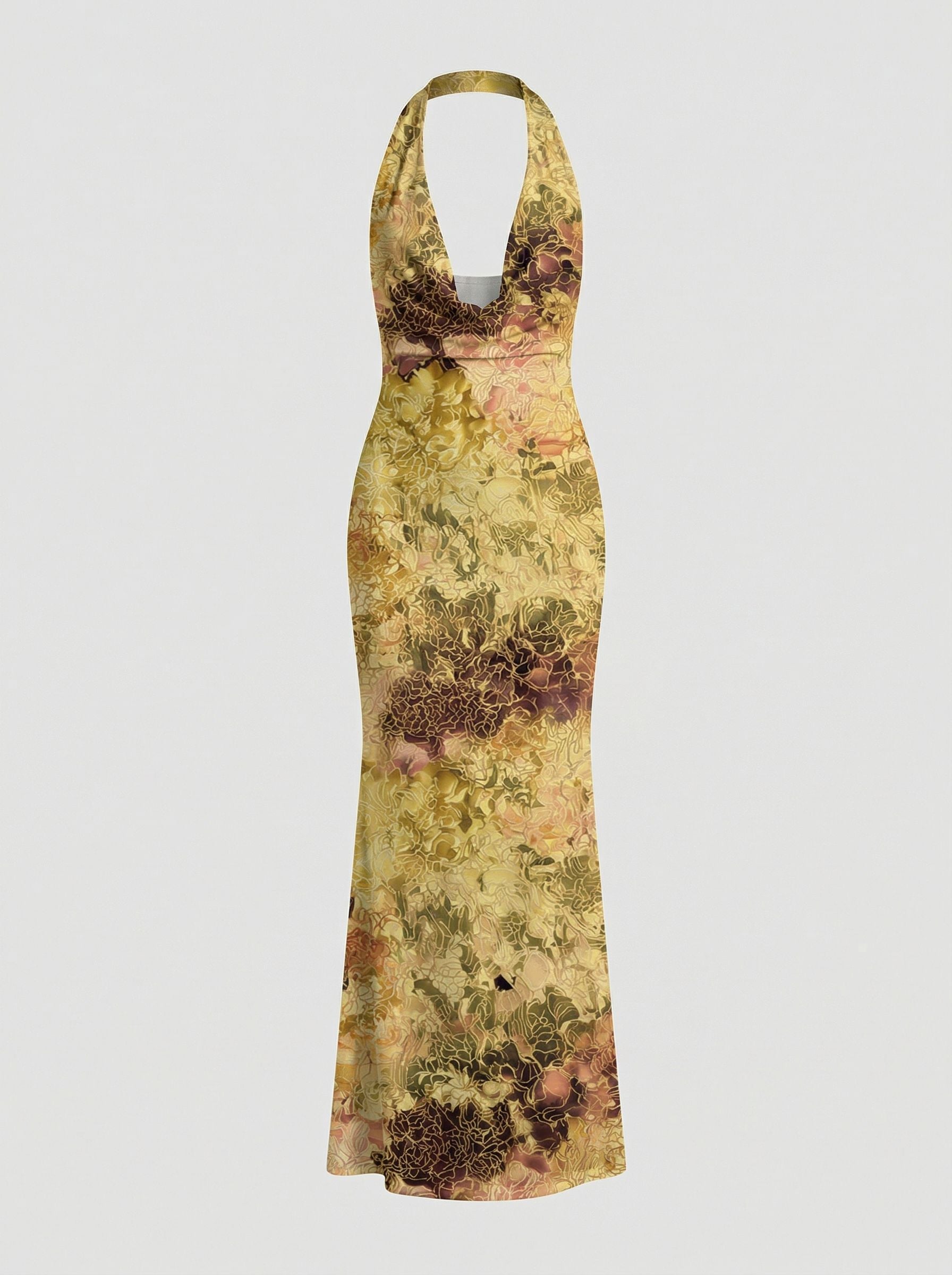 Floral Print Cowl Neck Bodycon Maxi Dress