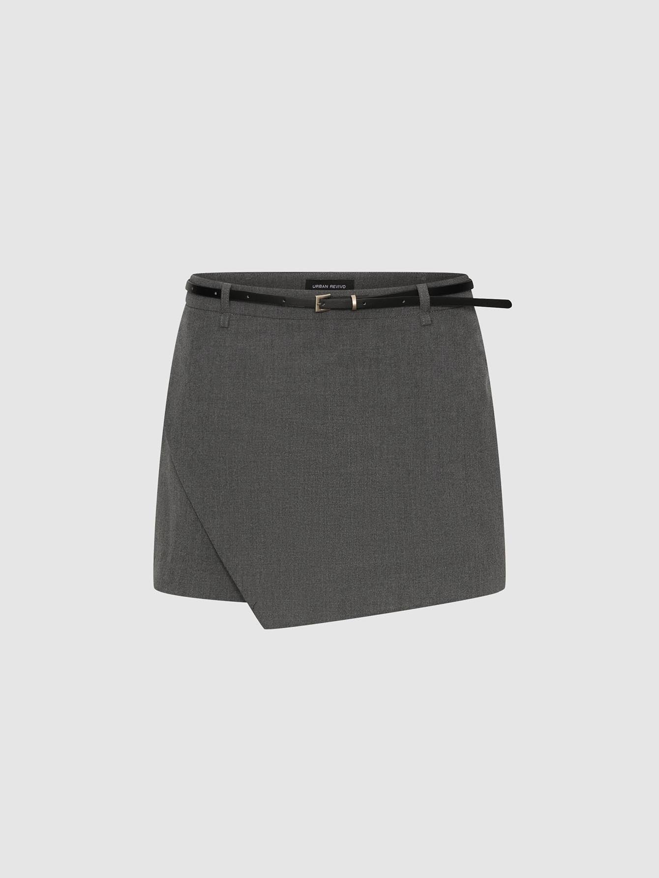 Urban Revivo Belted Asymmetric Overlay Detail Mini Skorts-Dark gray