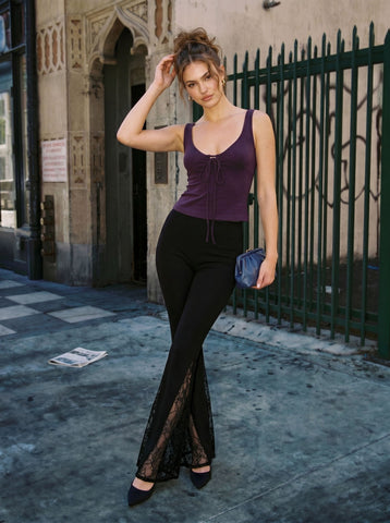 Flare Leg Lace Trim Pants