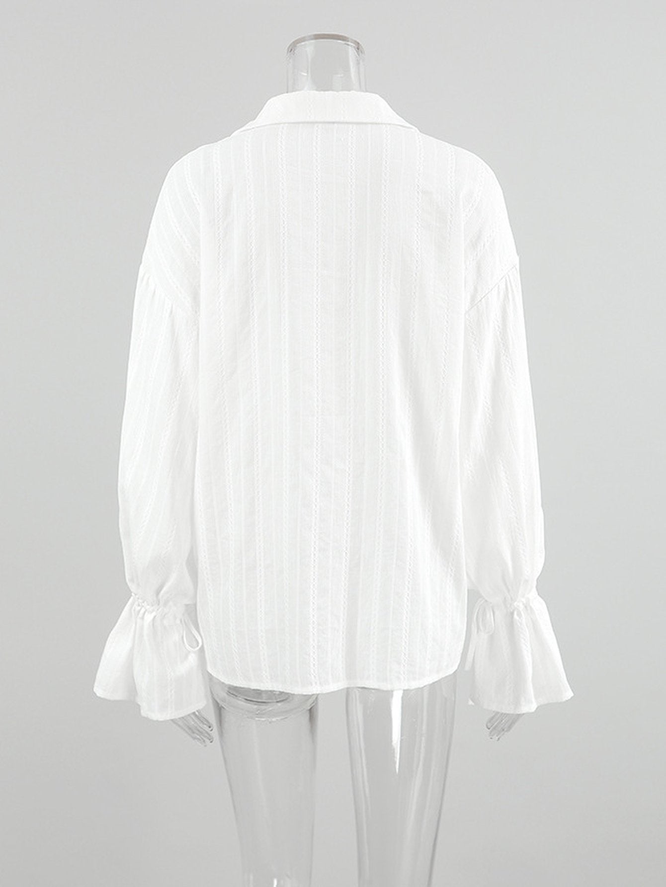 Sheer Striped Ruffle Sleeve Button Shirt