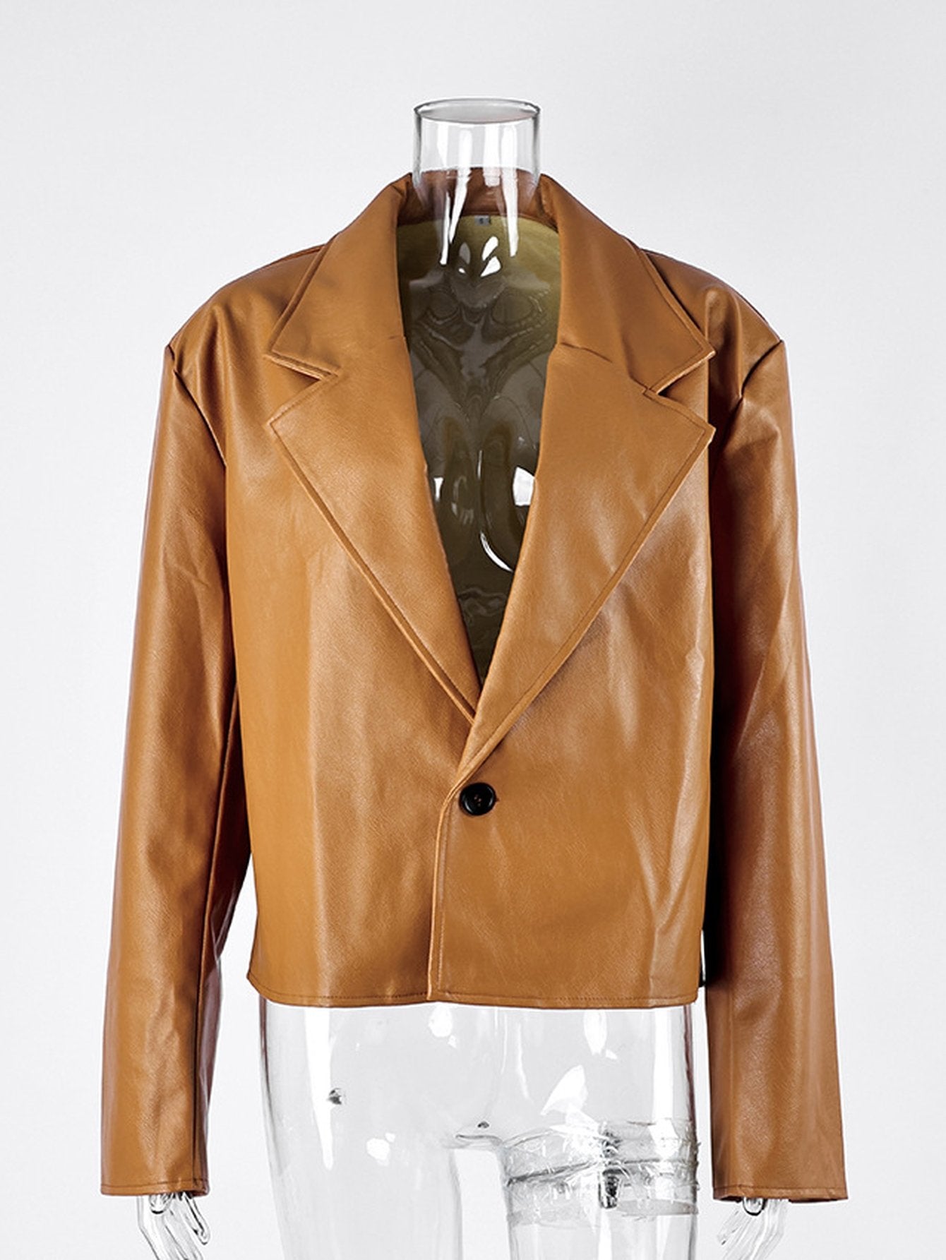 Oversized Brown Faux Leather Blazer Jacket