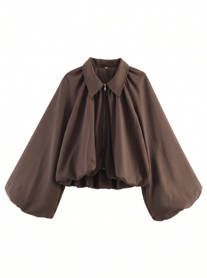 Oversized Balloon Sleeve Zip Up Jacket