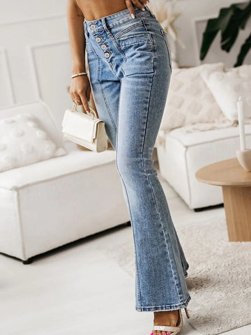 High Rise Button Fly Flare Jeans