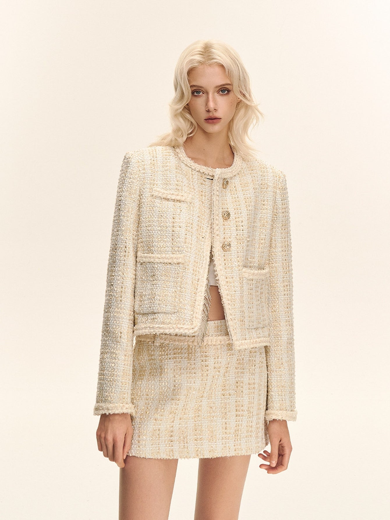 Elegant Tweed Metallic Mini Skirt
