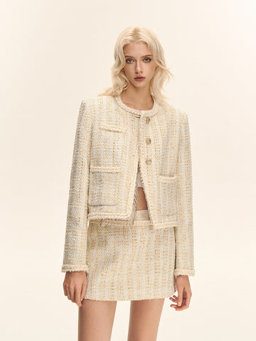 Elegant Tweed Metallic Mini Skirt