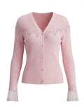 Embellished Ribbed V Neck Cardigan