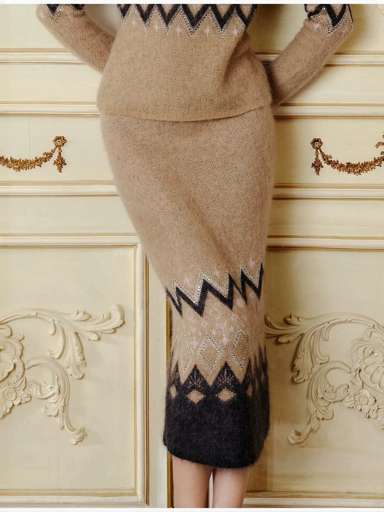 Cozy Fair Isle Knit Midi Skirt
