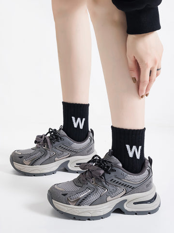 Breathable Mesh Chunky Sole Fashion Sneakers-Gray