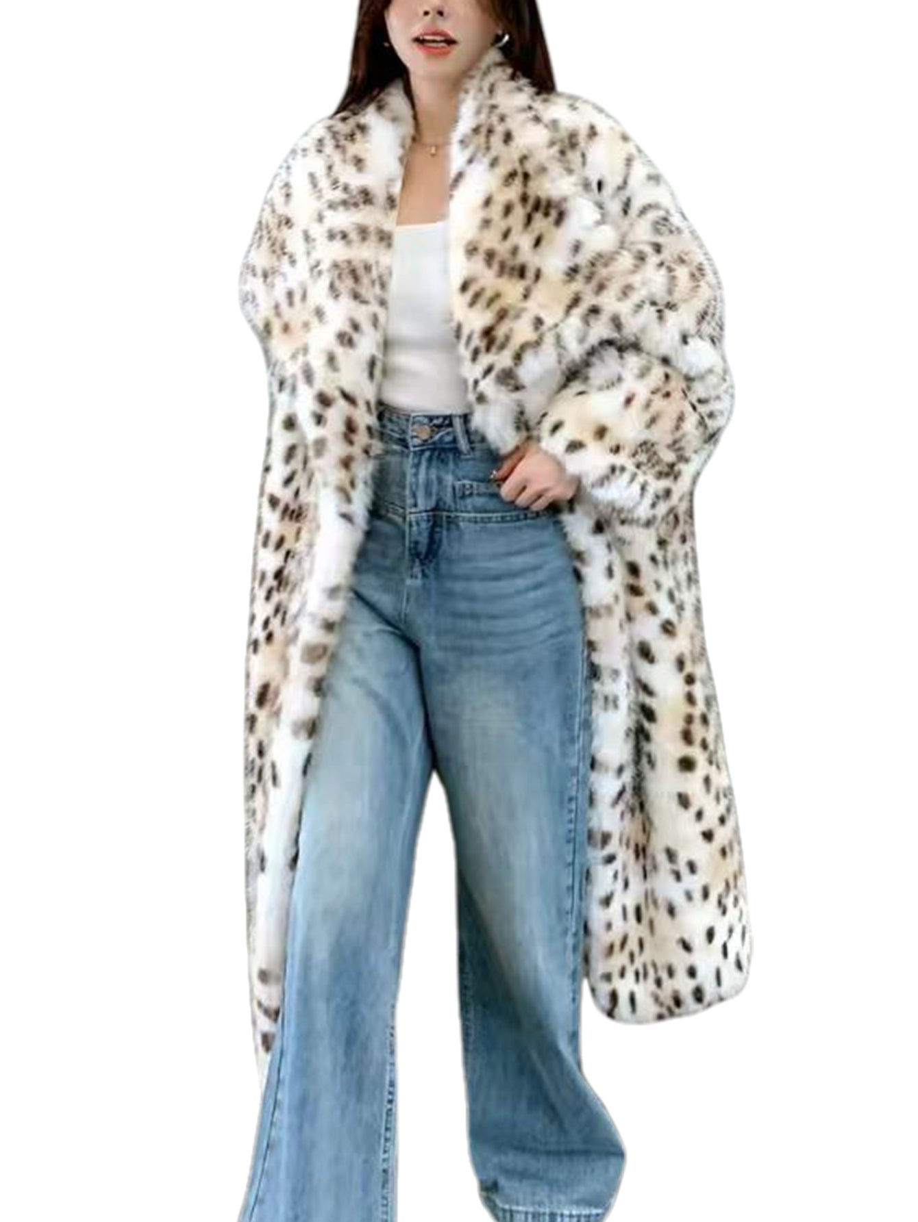 Oversized Leopard Print Faux Fur Coat
