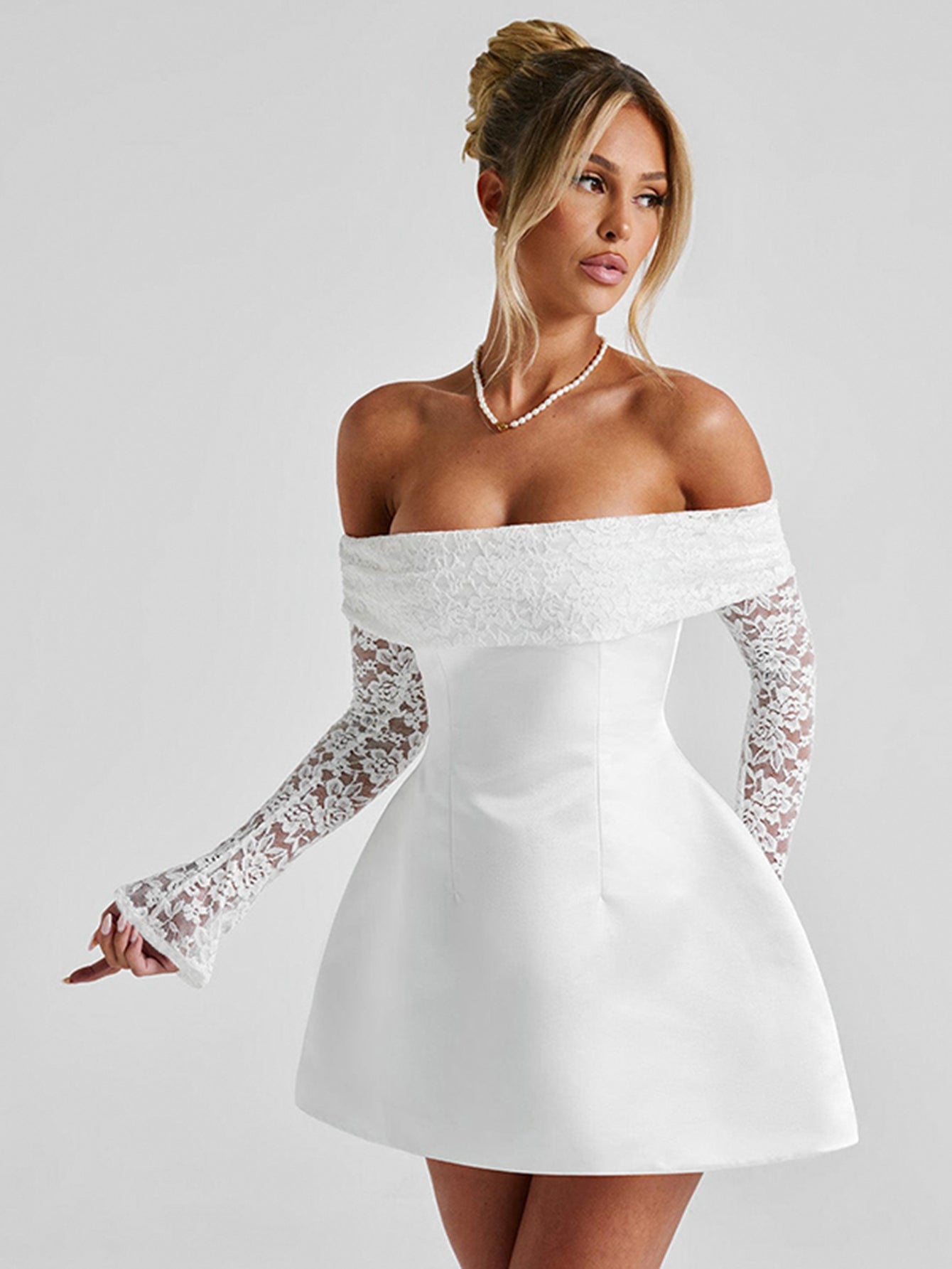 Off Shoulder Lace Elegant Mini Dress
