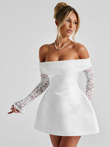 Off Shoulder Lace Elegant Mini Dress