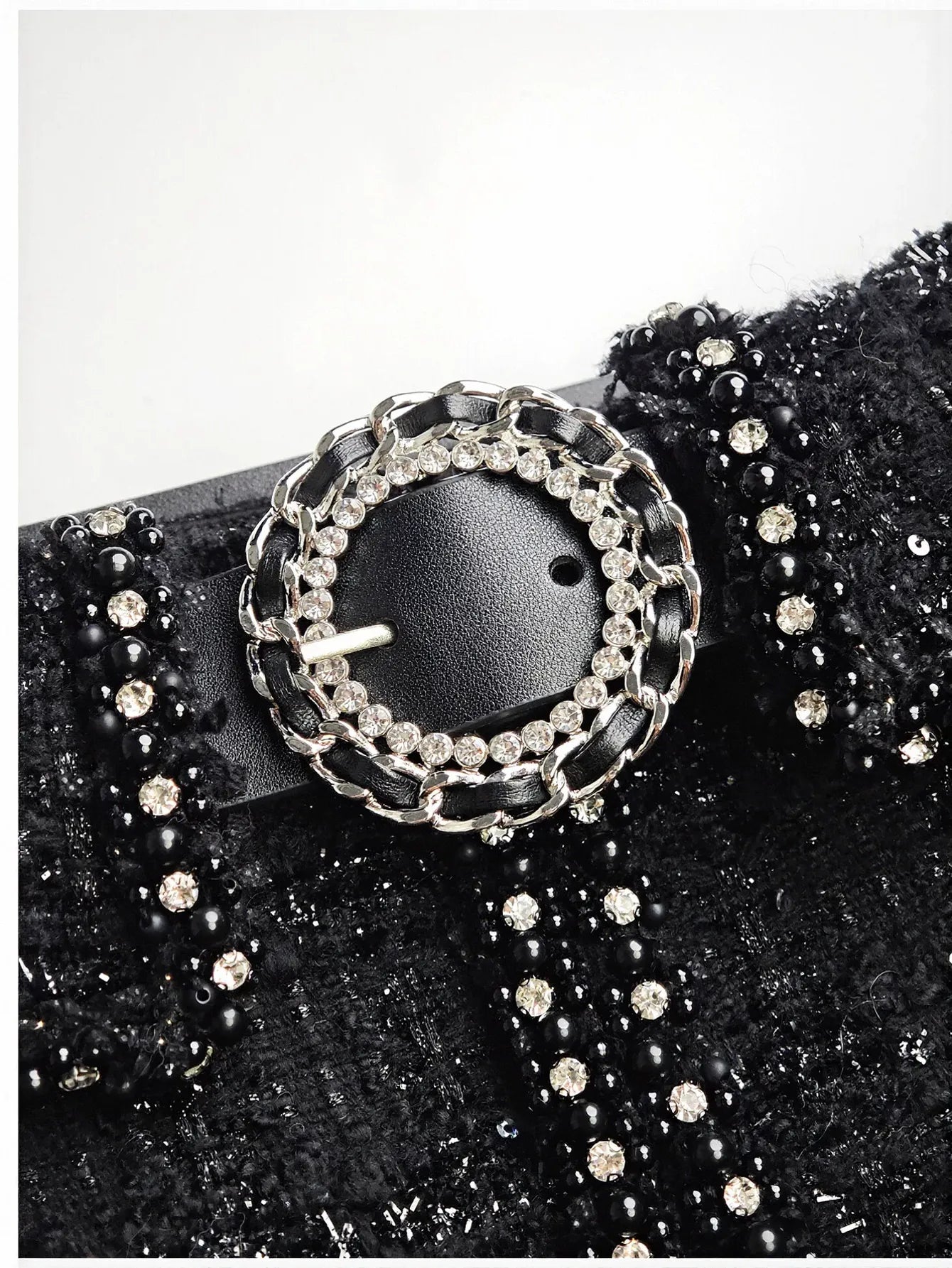 Embellished Tweed Lace Midi Skirt