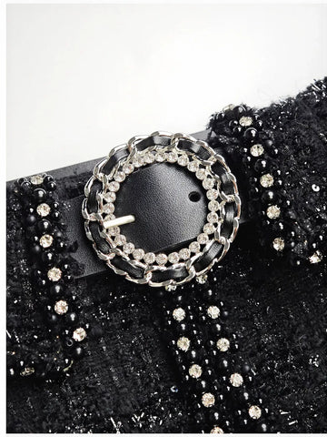 Embellished Tweed Lace Midi Skirt