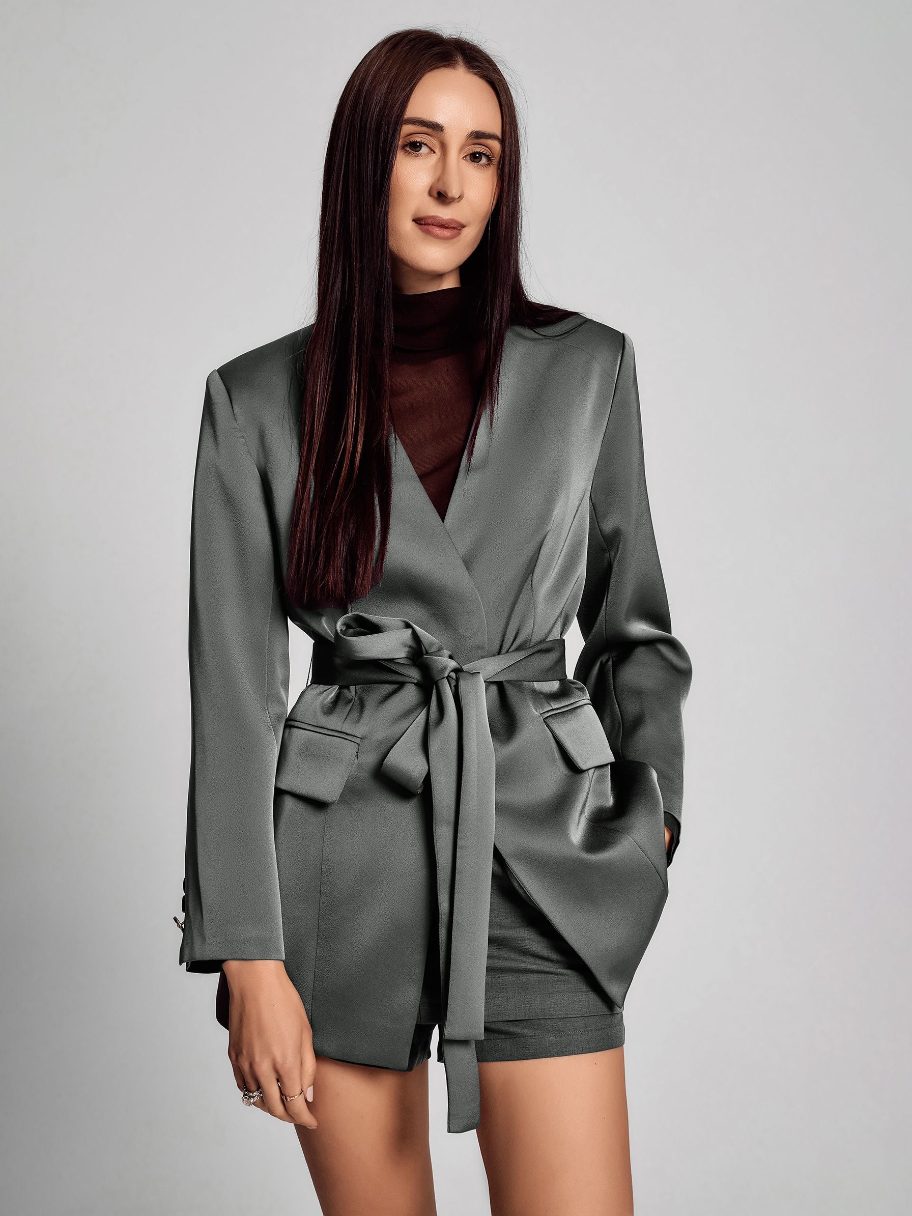 SAÏA Lace-Up V Neck Modern Blazer-Multicolor