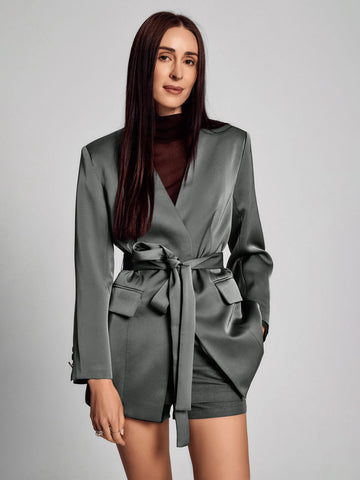 SAÏA Lace-Up V Neck Modern Blazer-Multicolor