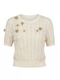 Floral Embellished Ribbed Knit Sweater