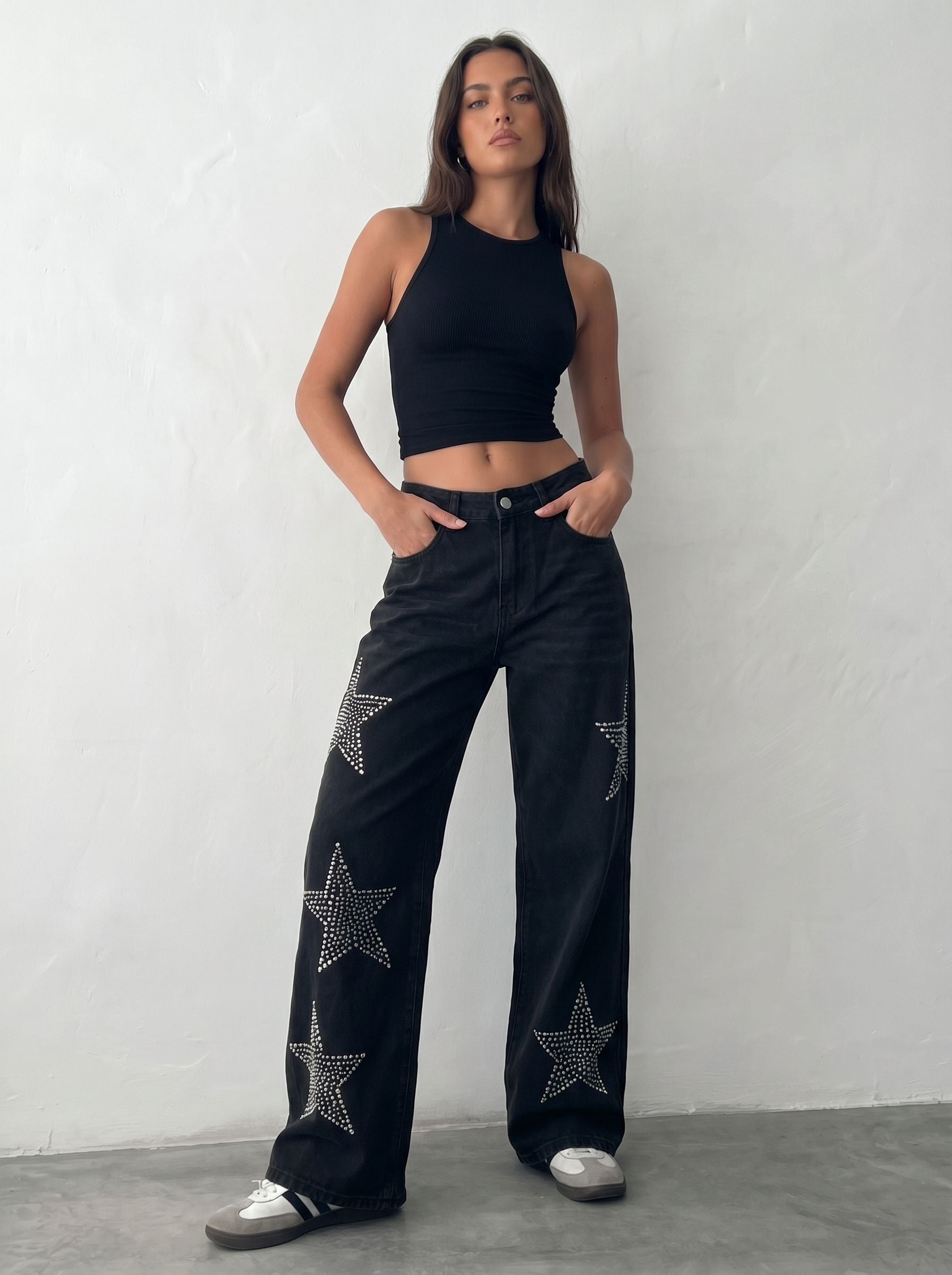 Rhinestone Star Wide Leg Jeans