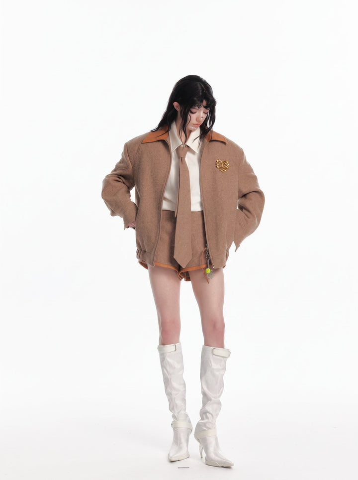 Oversized Vintage Wool Blend Bomber Jacket