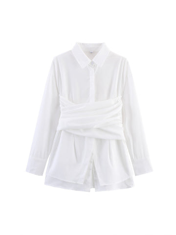 Ruched Waist Button Down Shirt