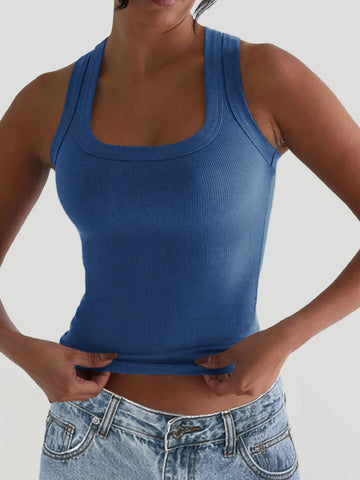Square Neck Ribbed Knit Tank Top