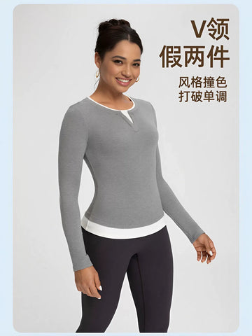 Layered Mock Neck Long Sleeve T Shirt