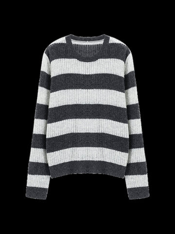 Cozy Striped Crewneck Knit Sweater