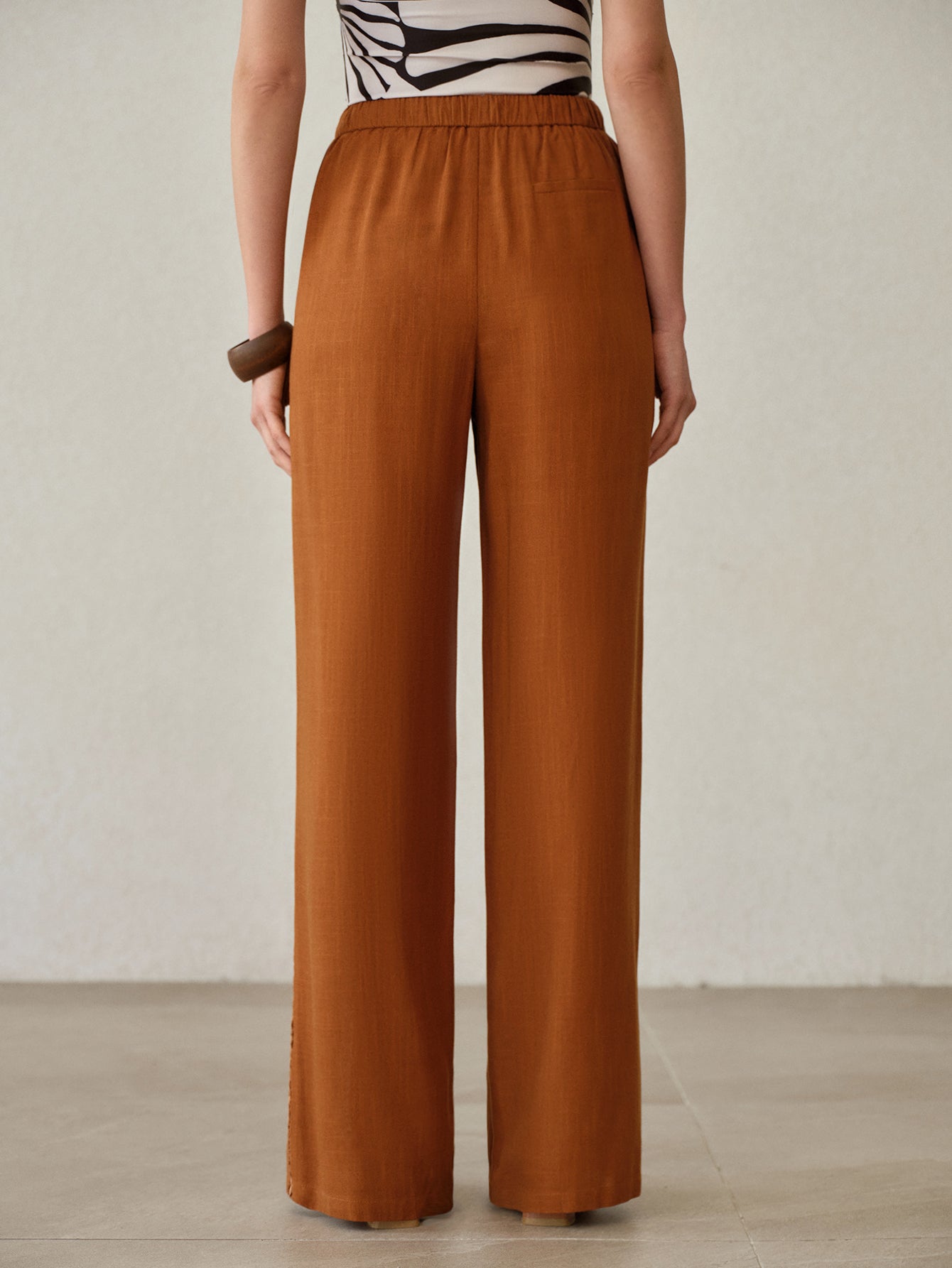 High Waisted Linen Blend Pants