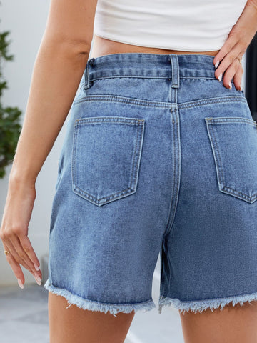 High Waisted Slit Raw Denim Shorts