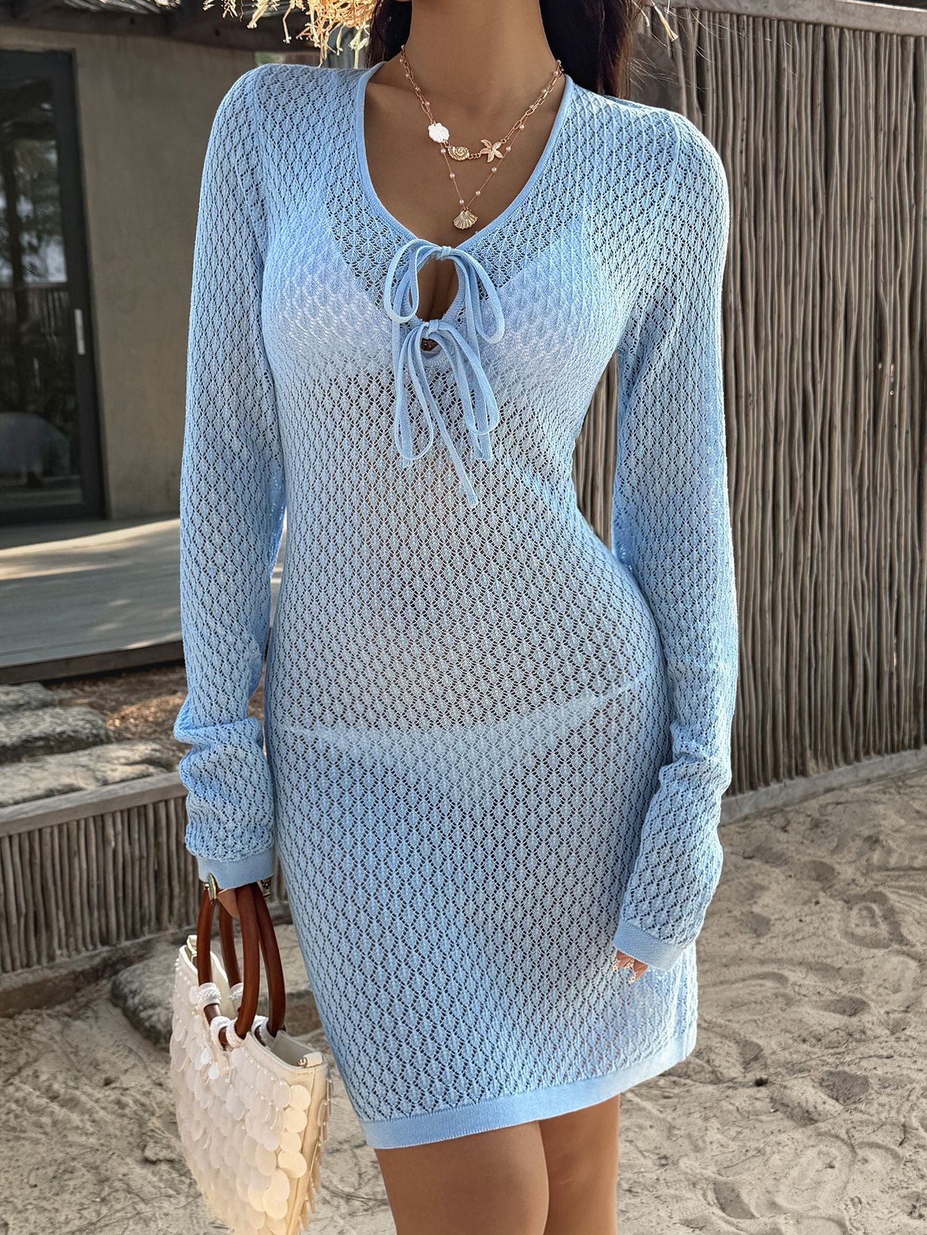 Knitted Tie Front Beach Cover Up