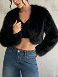 Luxury Fluffy Cropped Faux Fur Jacket